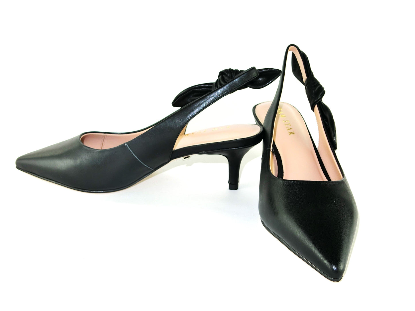 SS23006 Leather court shoes with sling back design (removable bow) Black and Beige ladies shoes Sam Star shoes Black 36/3