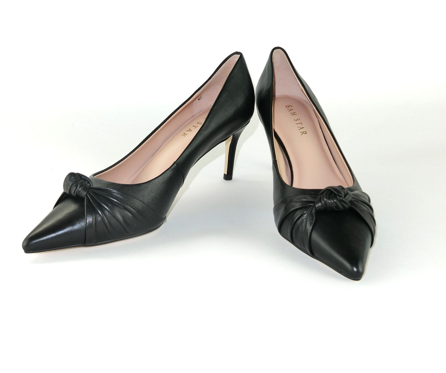 SS23004 Leather court shoes with knot design - Black and Tan ladies shoes Sam Star shoes Black 36/3