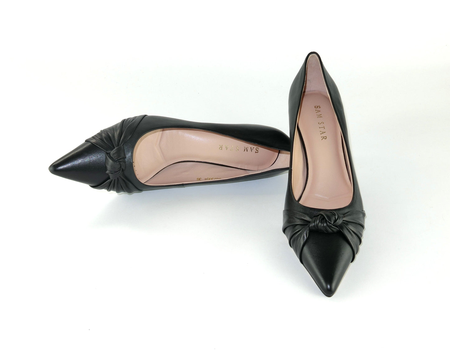 SS23004 Leather court shoes with knot design - Black and Tan ladies shoes Sam Star shoes
