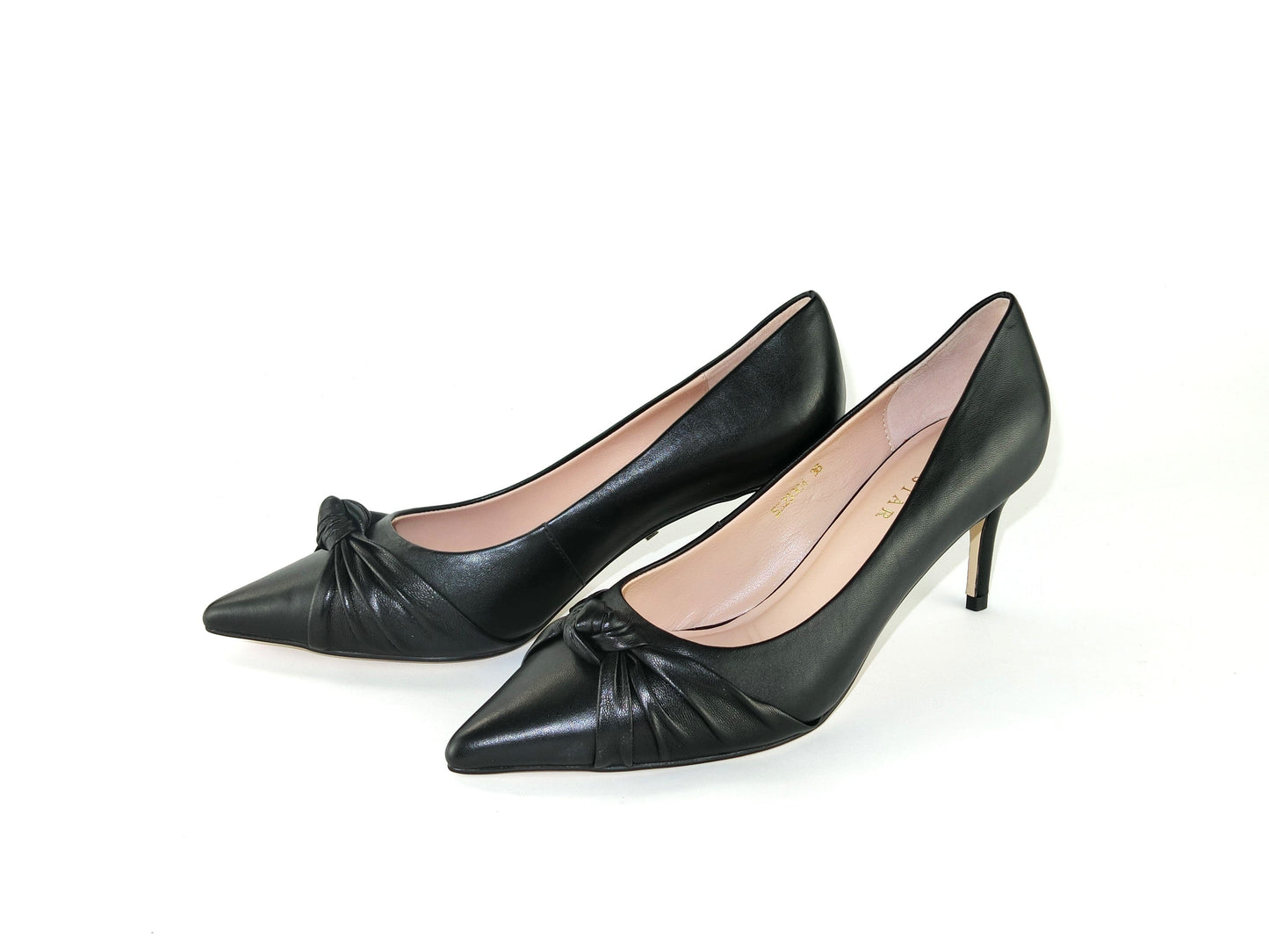 SS23004 Leather court shoes with knot design - Black and Tan ladies shoes Sam Star shoes