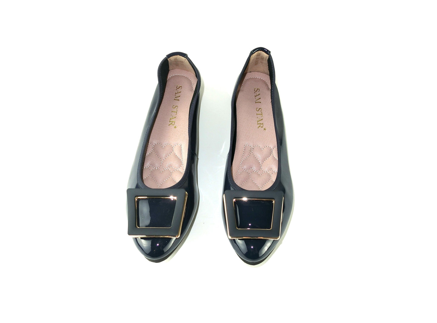 12W01 Leather Pointy buckle pumps with extra cushions (New) Pumps Sam Star Shoes Navy 36 (3)
