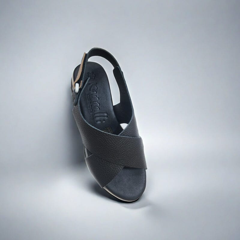 5412 Spanish leather crossed strap sandals/wedge in Tan and Black sandals Sam Star Shoes