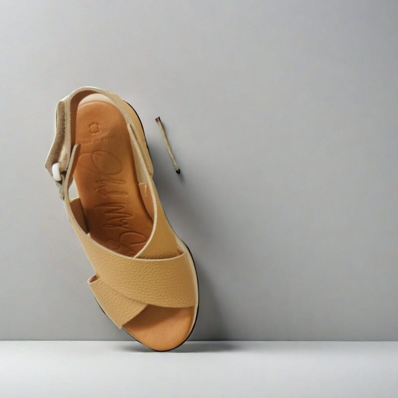 5412 Spanish leather crossed strap sandals/wedge in Tan and Black sandals Sam Star Shoes