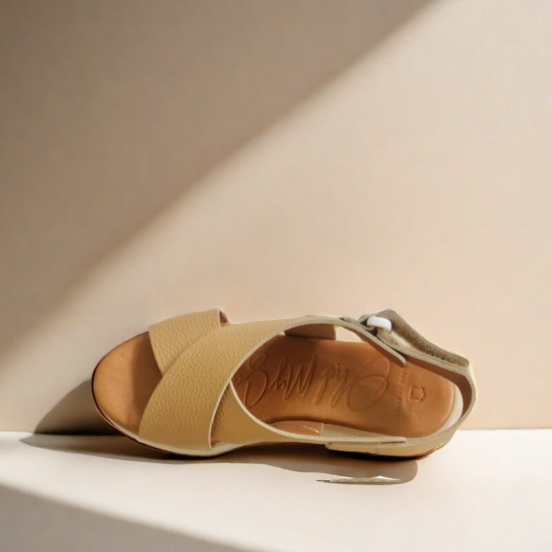 5412 Spanish leather crossed strap sandals/wedge in Tan and Black sandals Sam Star Shoes