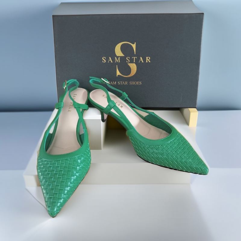 SS23010 Leather woven court shoes - Green (New Arrival) ladies shoes Sam Star shoes Green 36/3