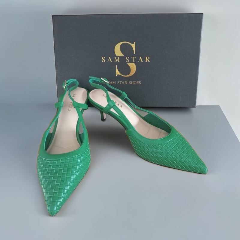 SS23010 Leather woven court shoes - Green (New Arrival) ladies shoes Sam Star shoes Green 41/8 