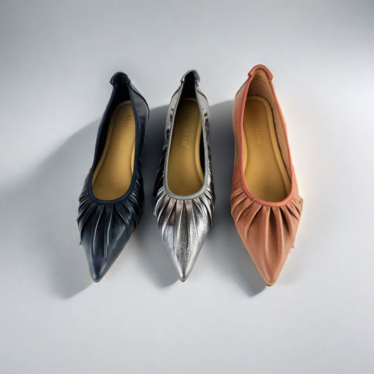 SS22006 Pointy Leather pumps with gathering details with extra cushionn (new) Pumps Sam Star Shoes