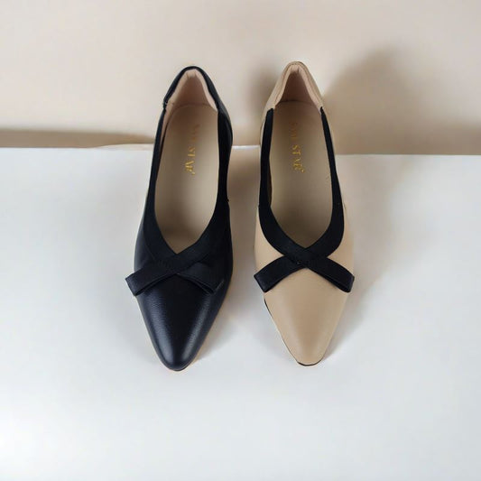SS24006 Pointy Leather pumps with bow and extra cushion( new arrival ) Pumps Sam Star Shoes