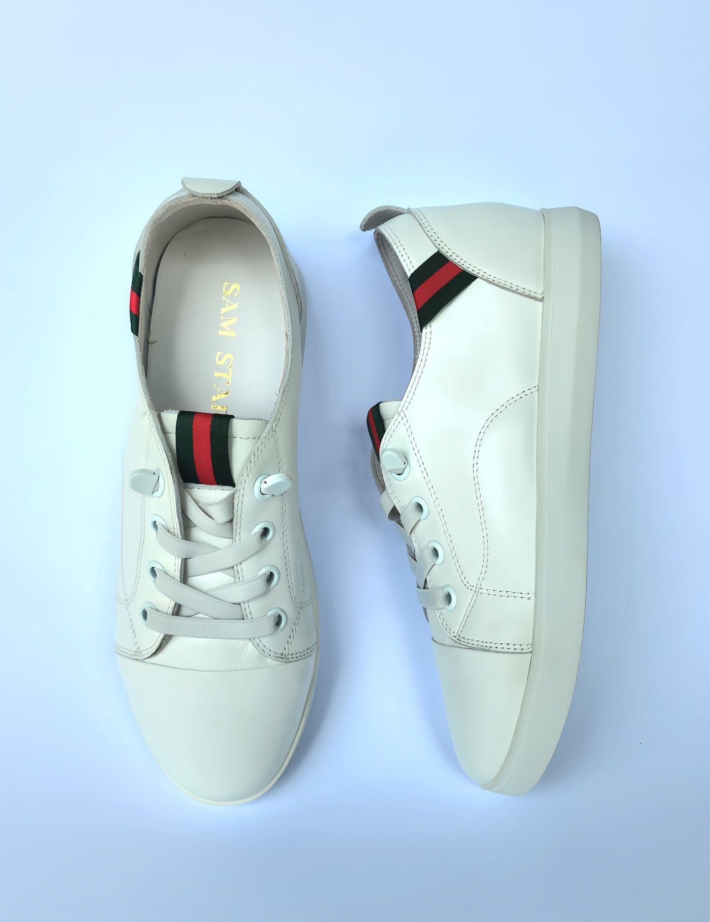 SS24007 Genuine leather sneakers with cushions - White, Black and Silver sneakers Sam Star Shoes
