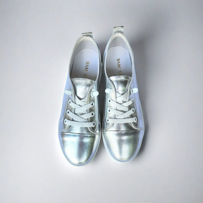 SS24007 Genuine leather sneakers with cushions - White, Black and Silver sneakers Sam Star Shoes