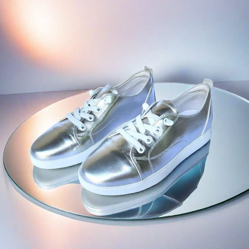 SS24007 Genuine leather sneakers with cushions - White, Black and Silver sneakers Sam Star Shoes