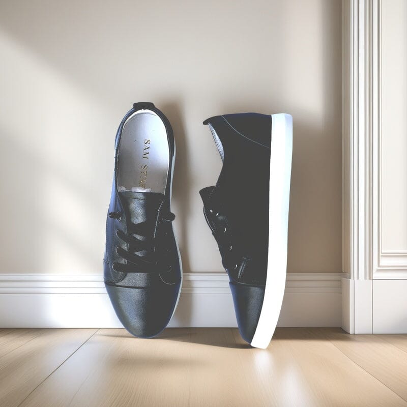 SS24007 Genuine leather sneakers with cushions - White, Black and Silver sneakers Sam Star Shoes