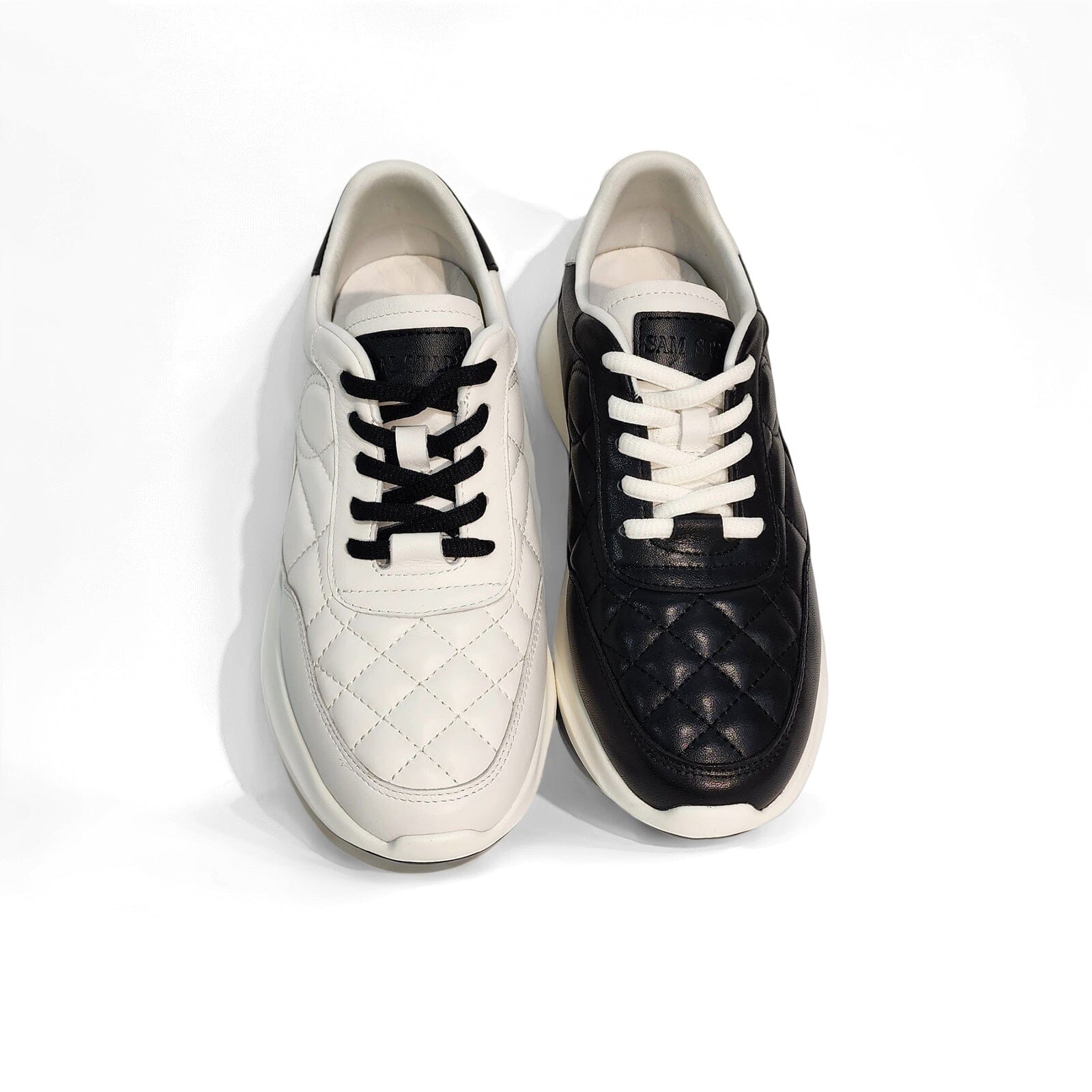 SS25003 Leather sneakers with quilted detail & cushion sole in Black & White sneakers Sam Star shoes
