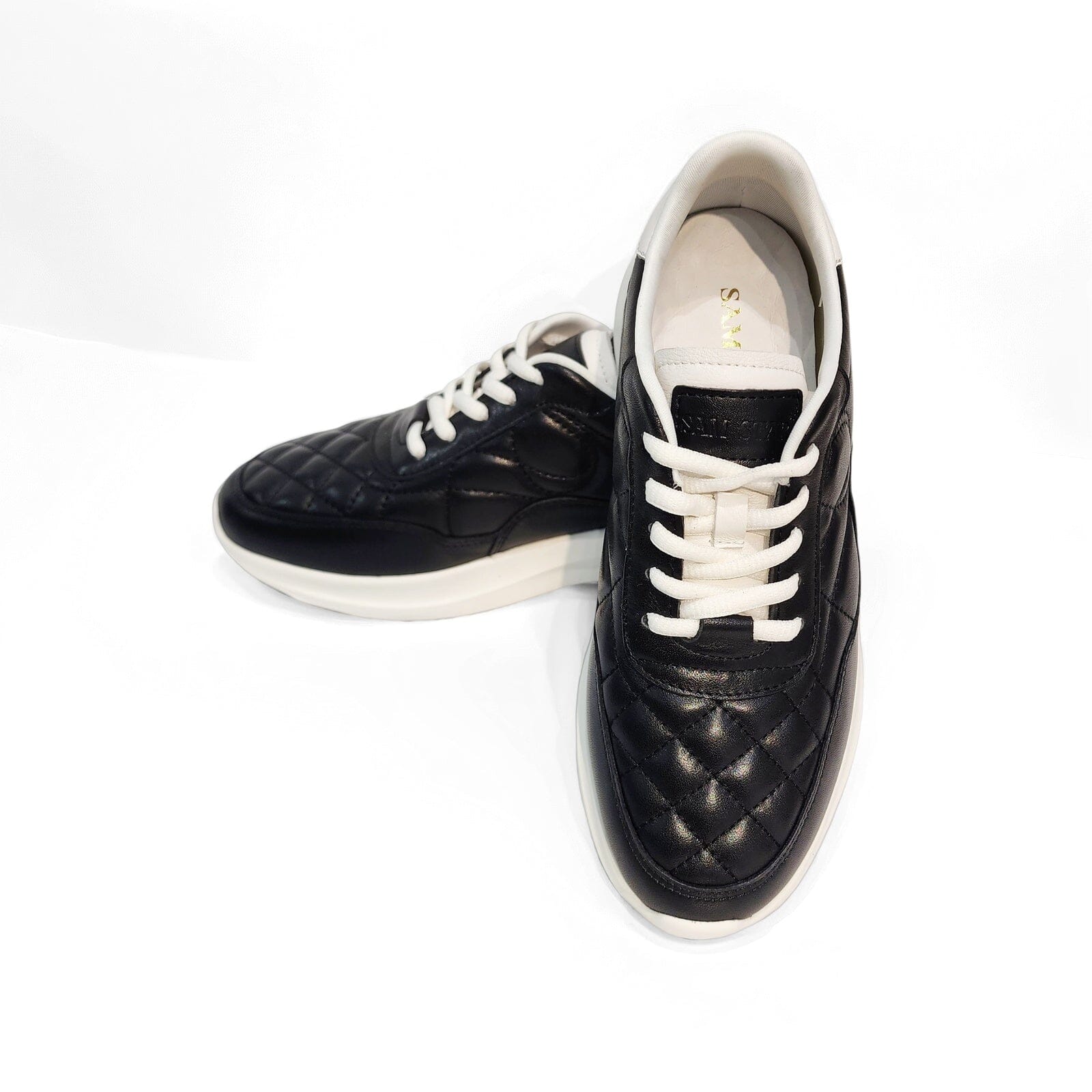 SS25003 Leather sneakers with quilted detail & cushion sole in Black & White sneakers Sam Star shoes