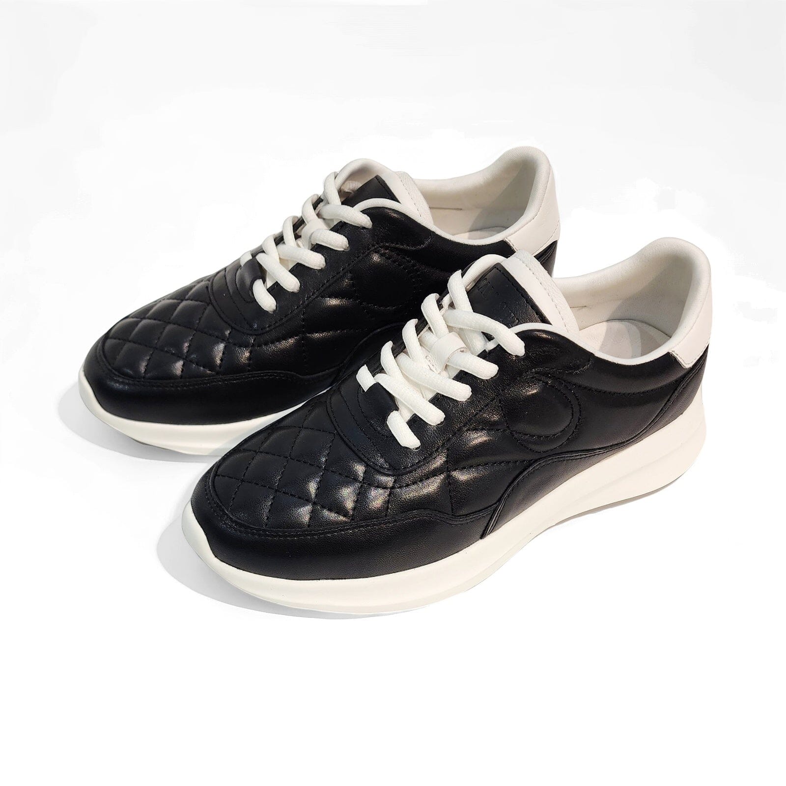 SS25003 Leather sneakers with quilted detail & cushion sole in Black & White sneakers Sam Star shoes