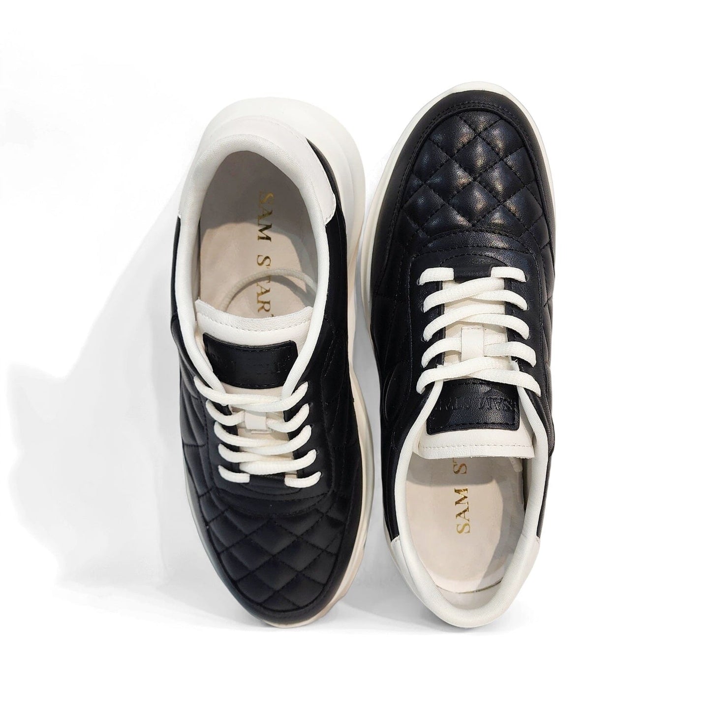 SS25003 Leather sneakers with quilted detail & cushion sole in Black & White sneakers Sam Star shoes