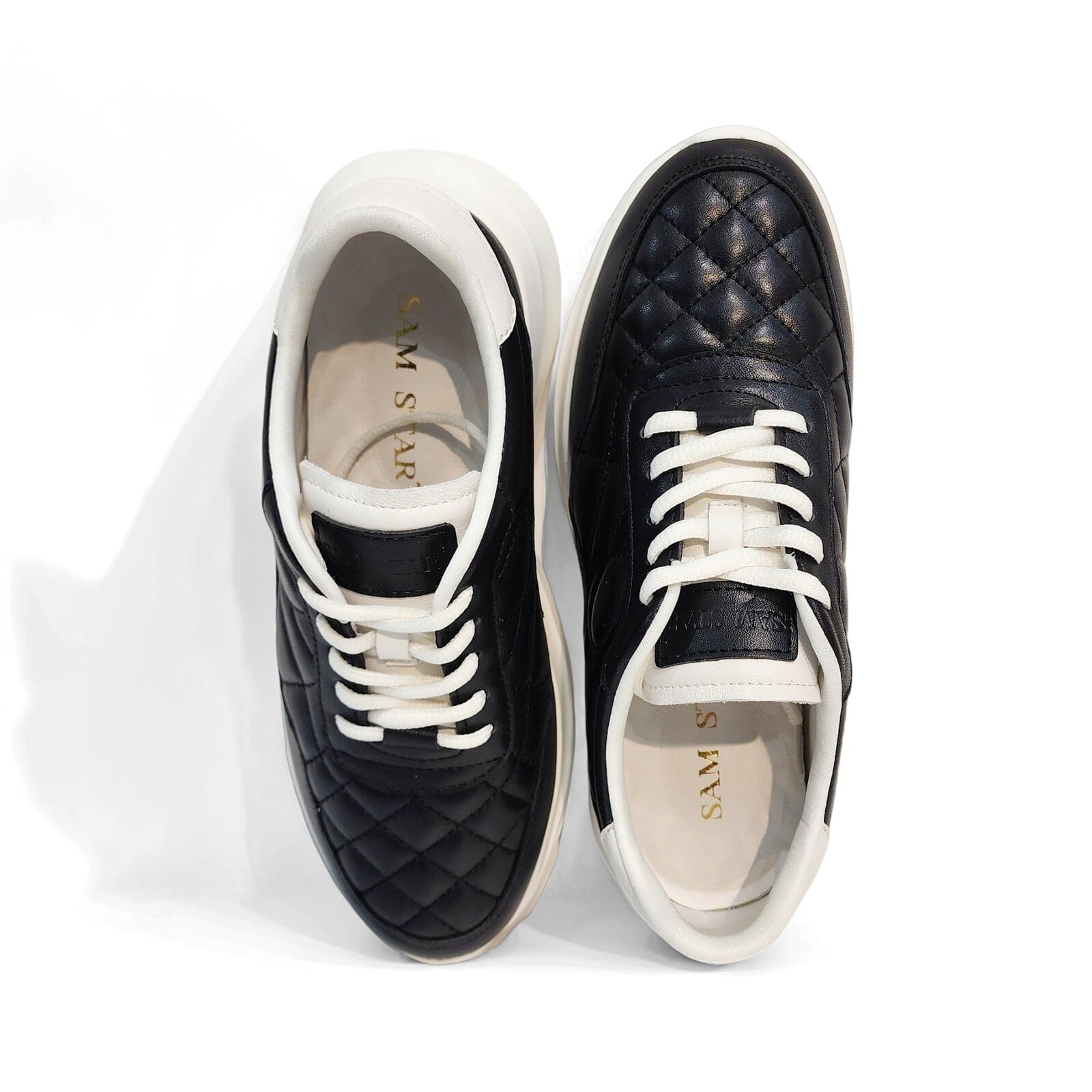 SS25003 Leather sneakers with quilted detail & cushion sole in Black & White sneakers Sam Star shoes