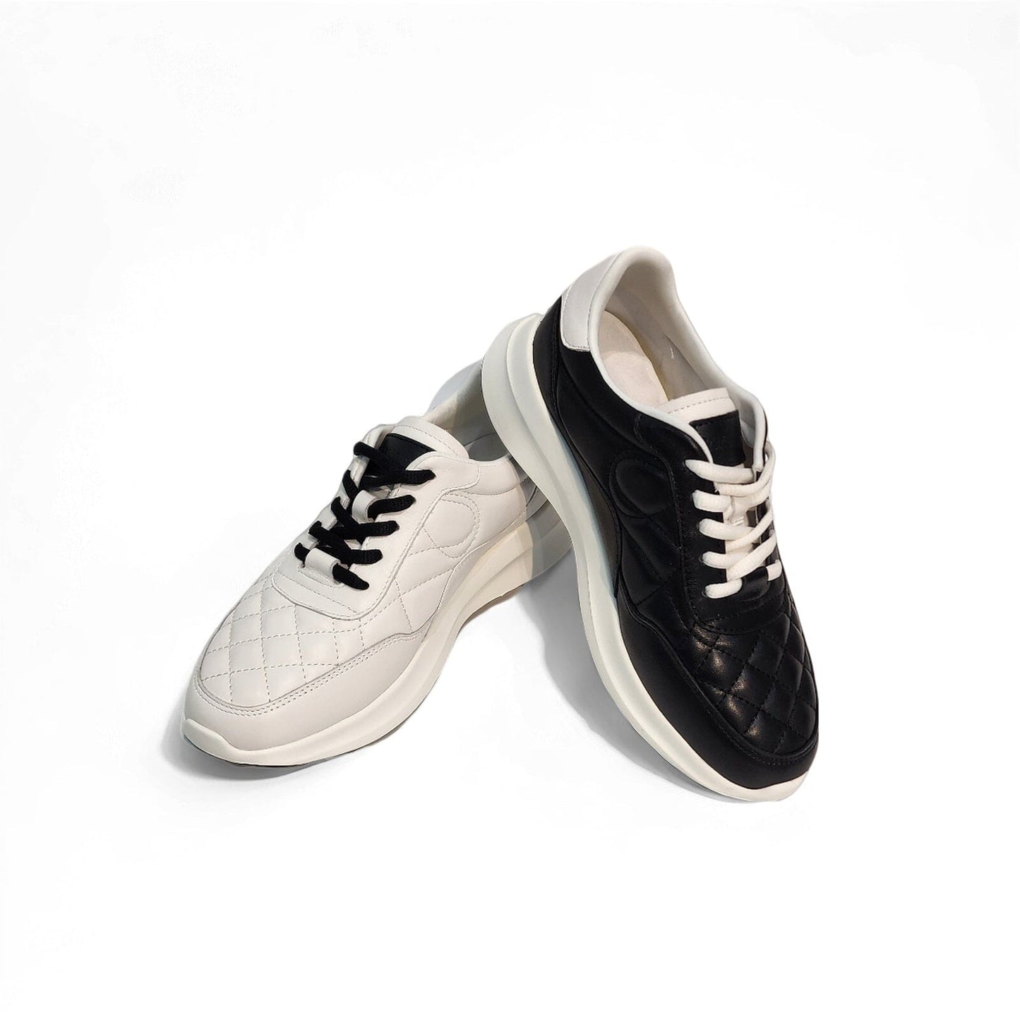 SS25003 Leather sneakers with quilted detail & cushion sole in Black & White sneakers Sam Star shoes
