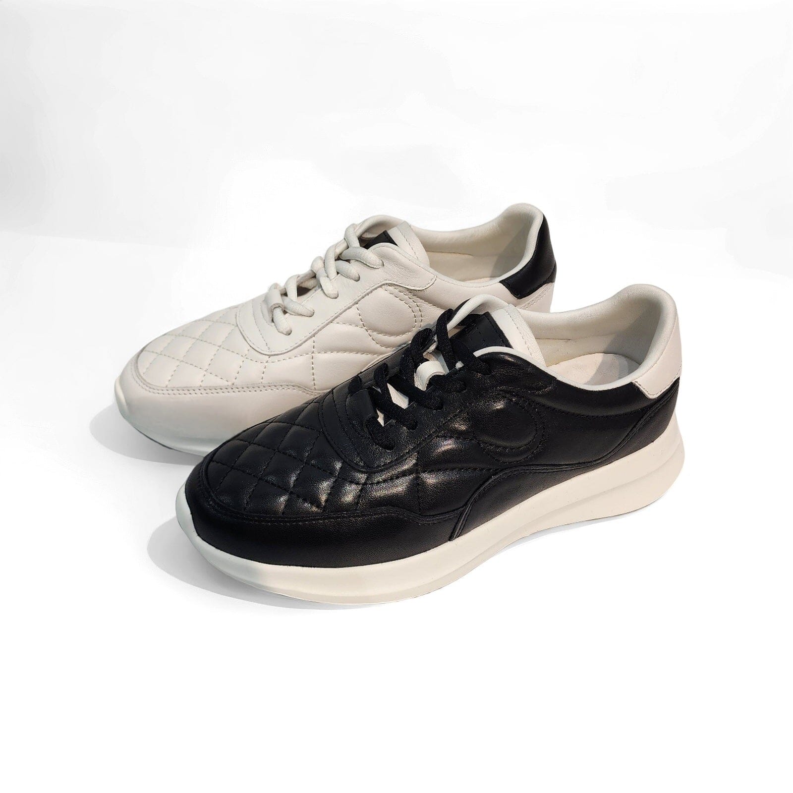 SS25003 Leather sneakers with quilted detail & cushion sole in Black & White sneakers Sam Star shoes