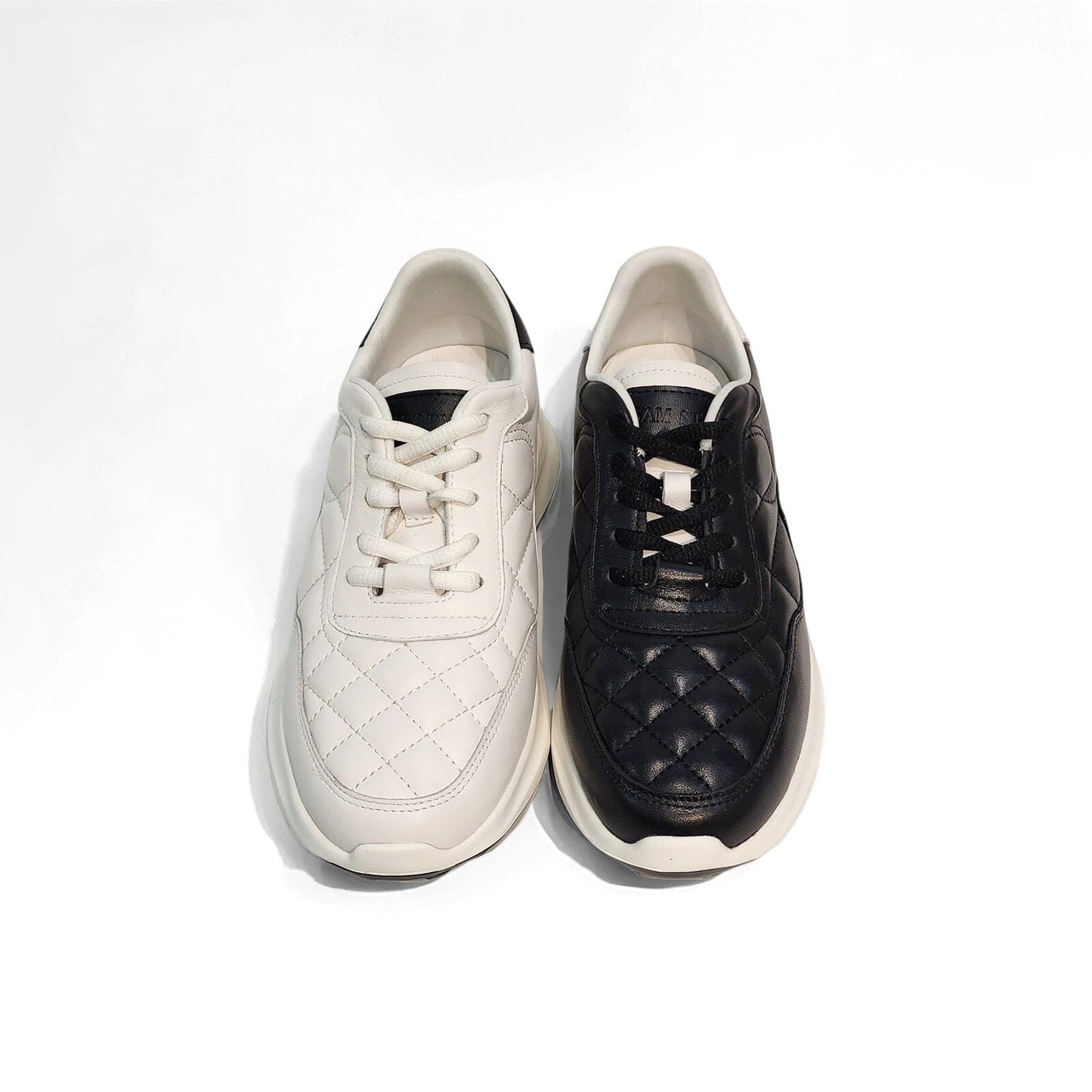 SS25003 Leather sneakers with quilted detail & cushion sole in Black & White sneakers Sam Star shoes