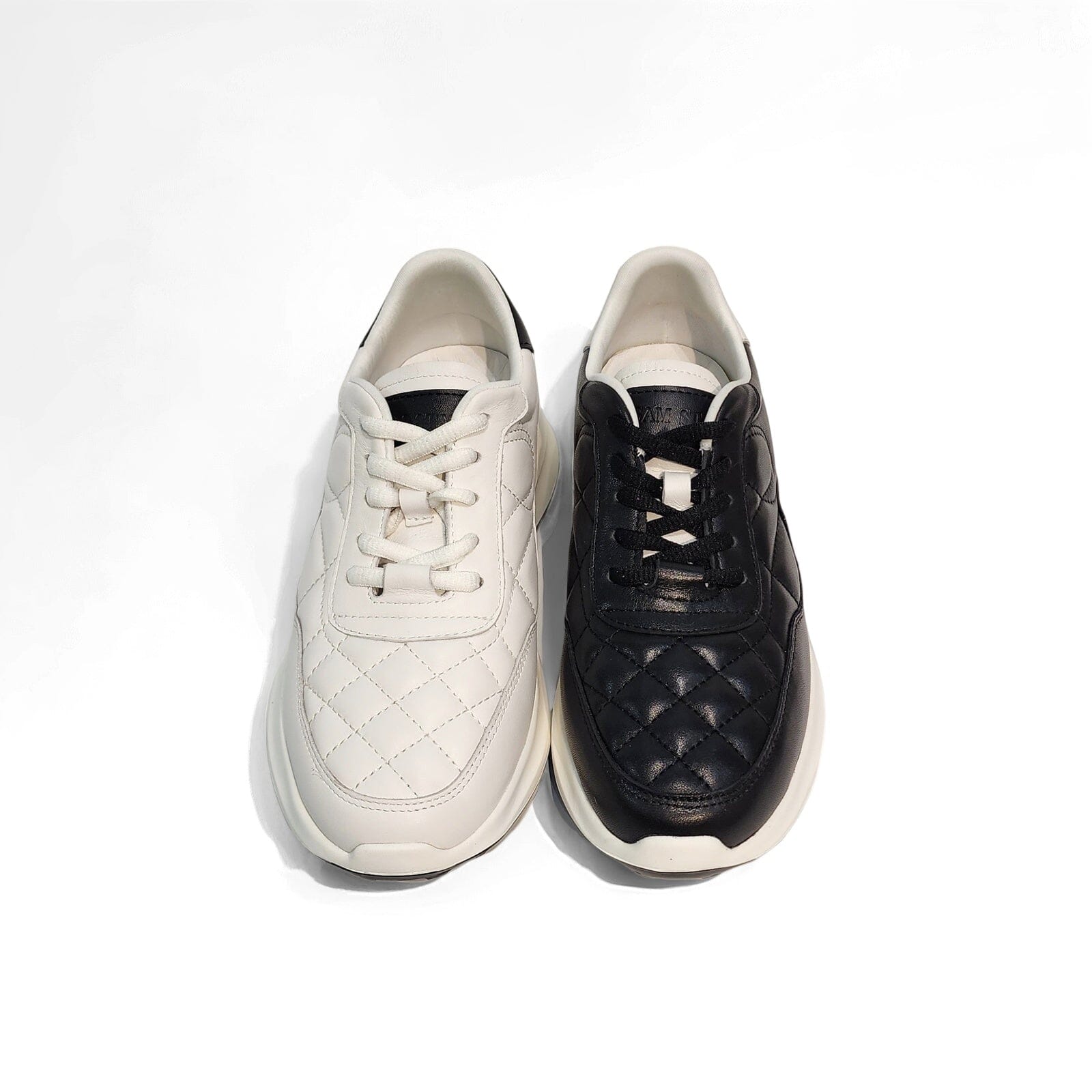 SS25003 Leather sneakers with quilted detail & cushion sole in Black & White sneakers Sam Star shoes