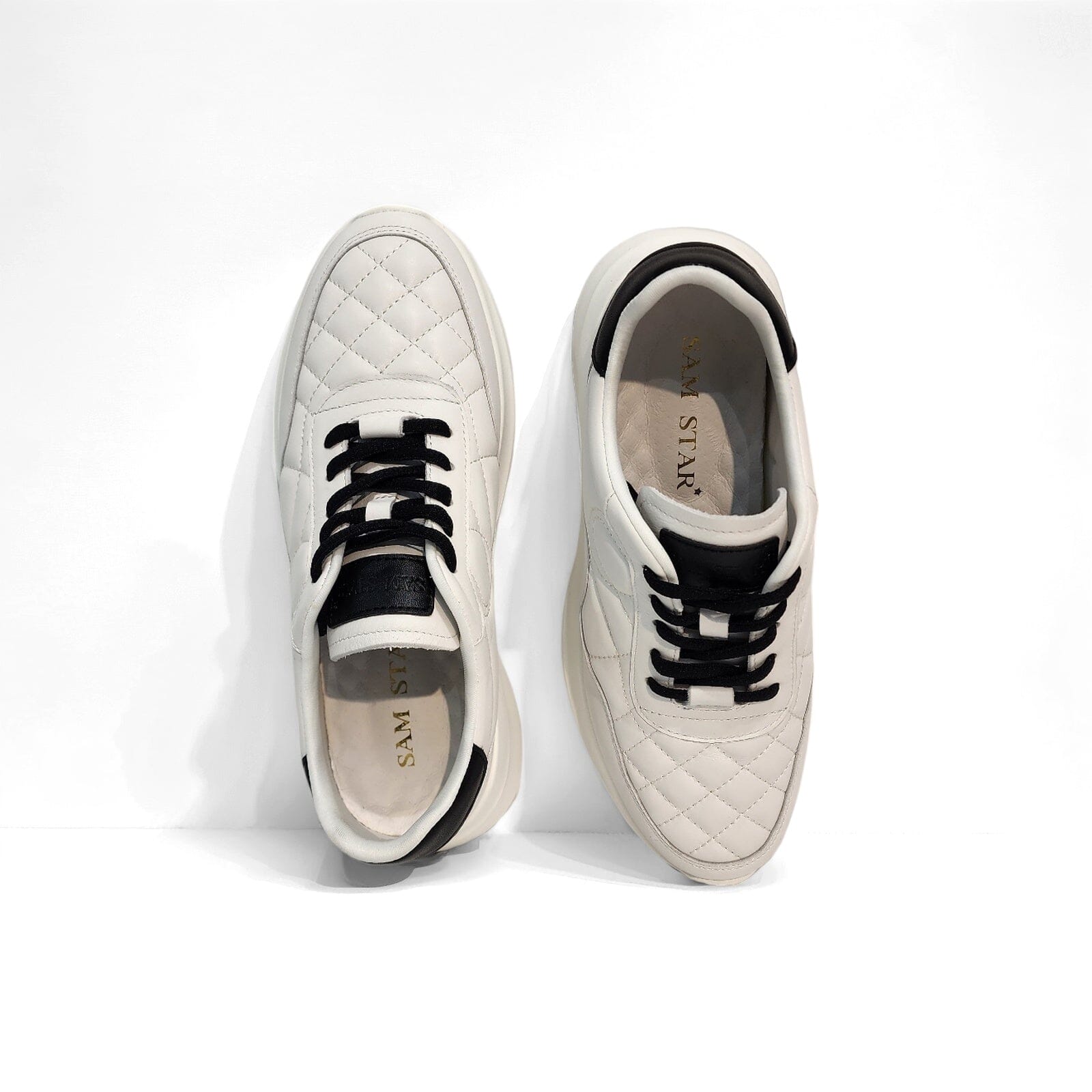 SS25003 Leather sneakers with quilted detail & cushion sole in Black & White sneakers Sam Star shoes