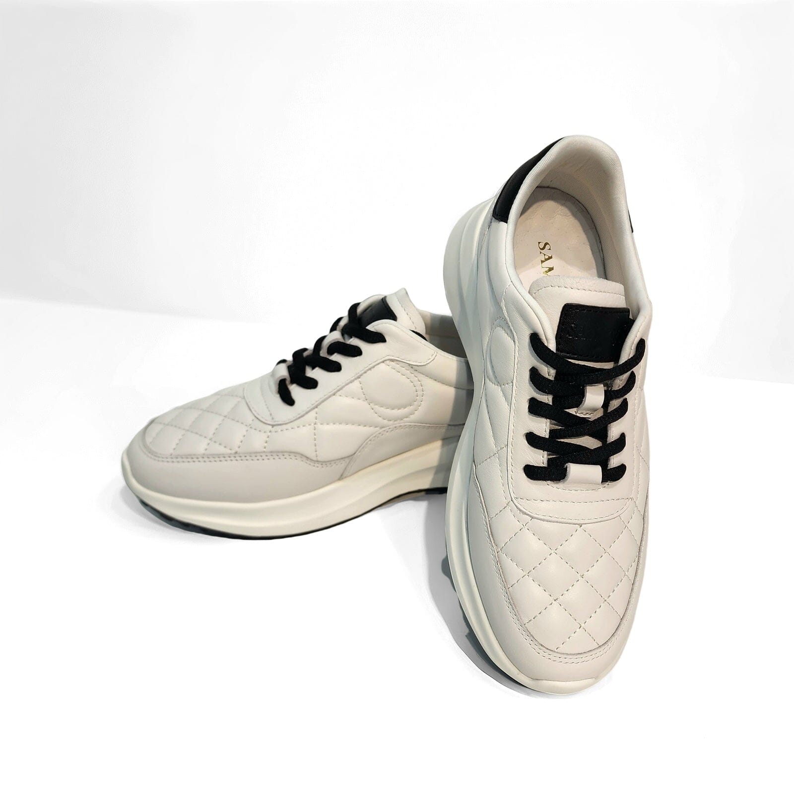 SS25003 Leather sneakers with quilted detail & cushion sole in Black & White sneakers Sam Star shoes