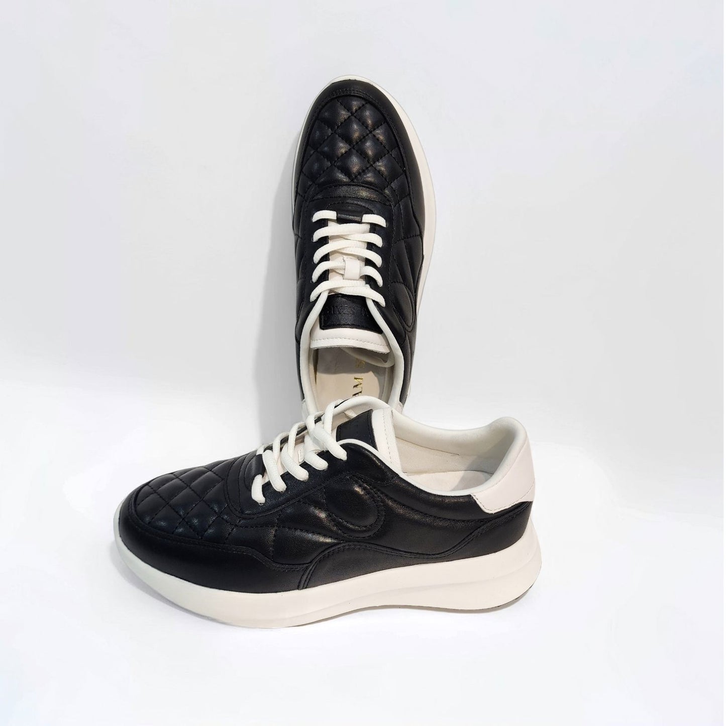 SS25003 Leather sneakers with quilted detail & cushion sole in Black & White sneakers Sam Star shoes