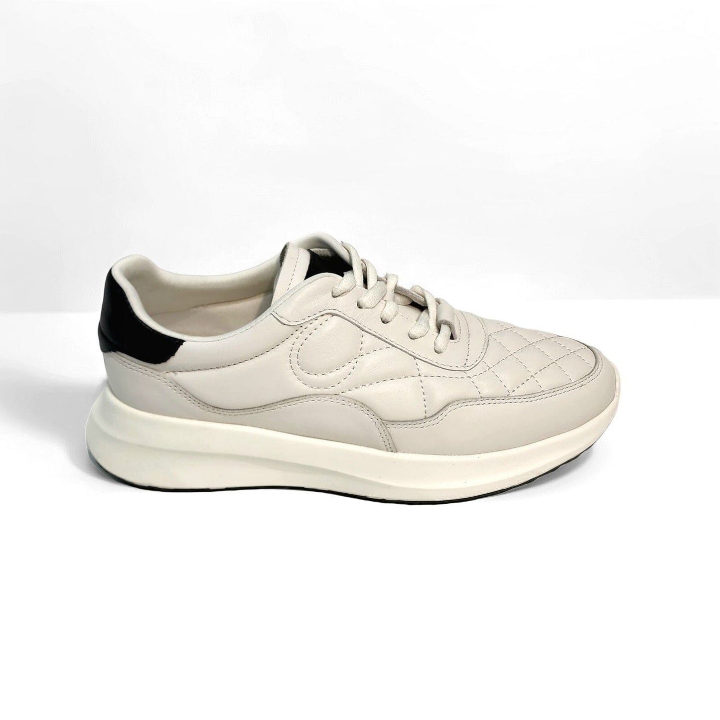 SS25003 Leather sneakers with quilted detail & cushion sole in Black & White sneakers Sam Star shoes