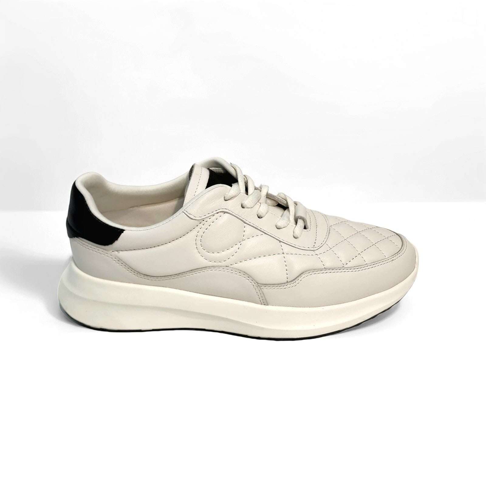 SS25003 Leather sneakers with quilted detail & cushion sole in Black & White sneakers Sam Star shoes