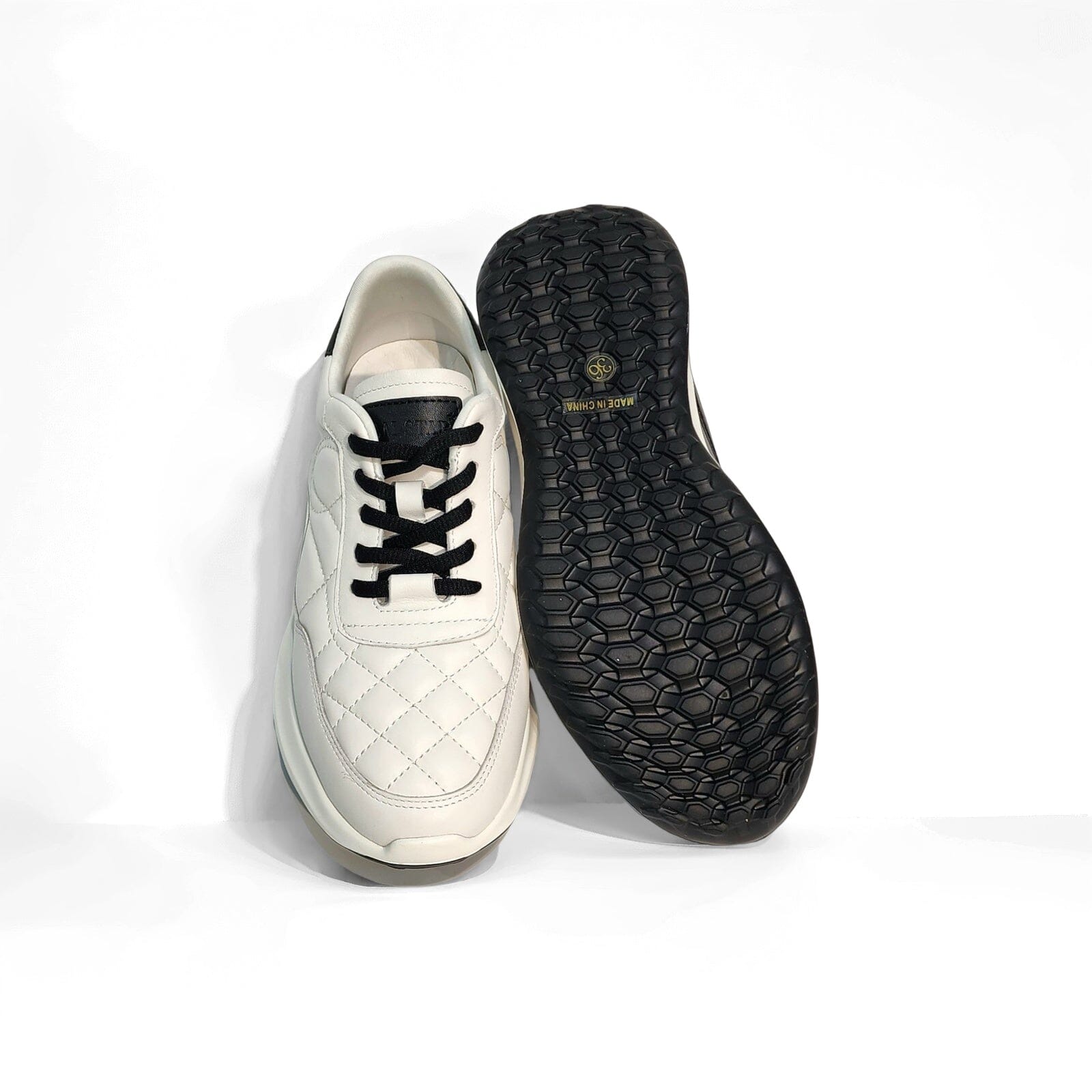 SS25003 Leather sneakers with quilted detail & cushion sole in Black & White sneakers Sam Star shoes