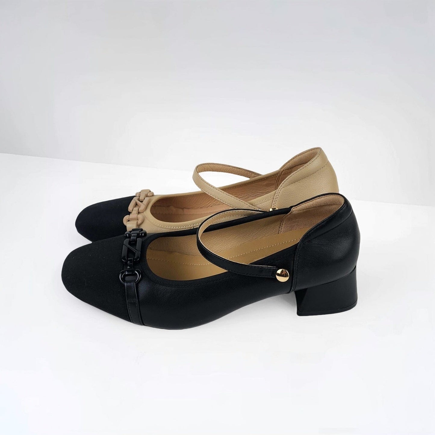 SS25001 Leather pumps with details and removable straps block heel ( new arrival) Pumps Sam Star shoes