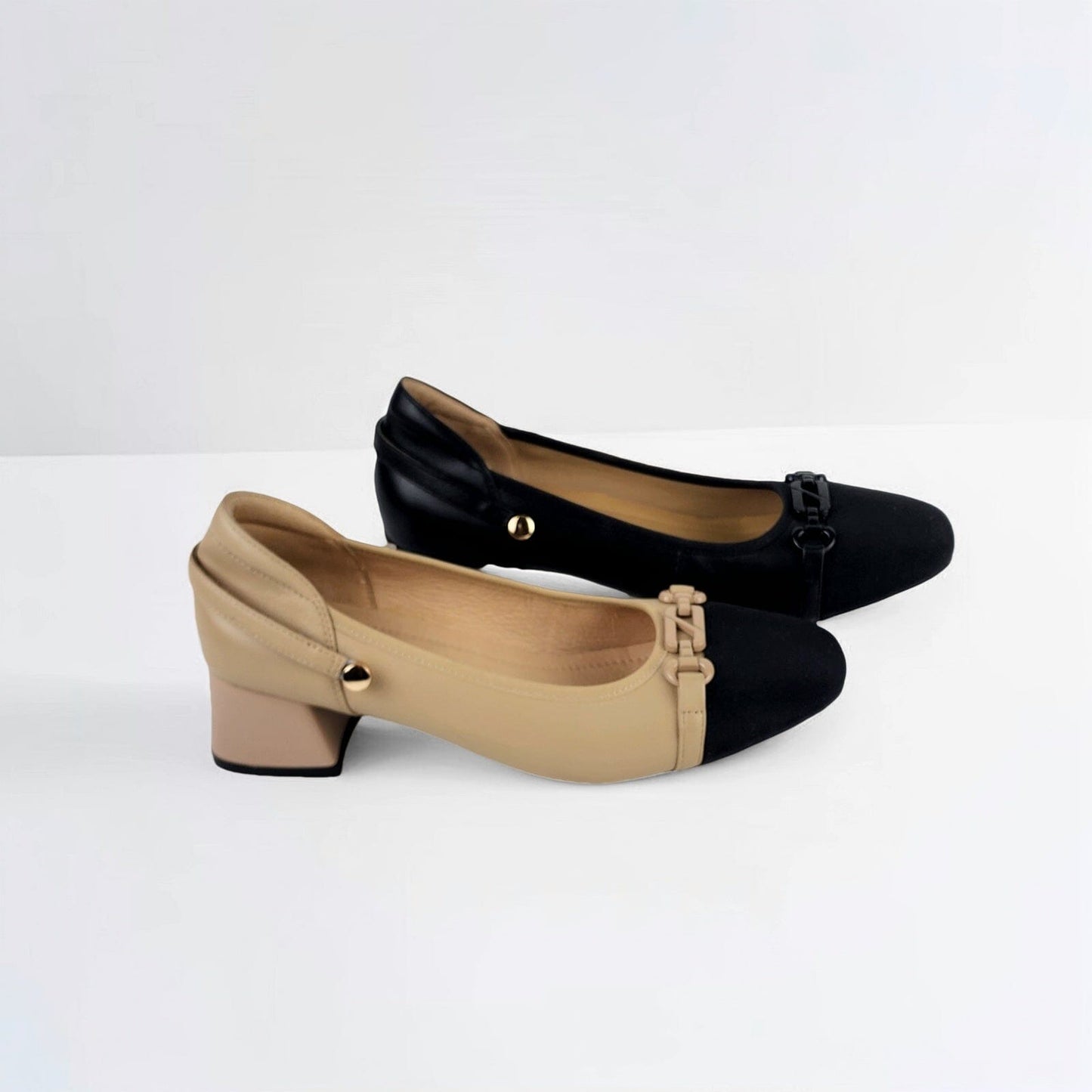SS25001 Leather pumps with details and removable straps block heel ( new arrival) Pumps Sam Star shoes Beige 36/3