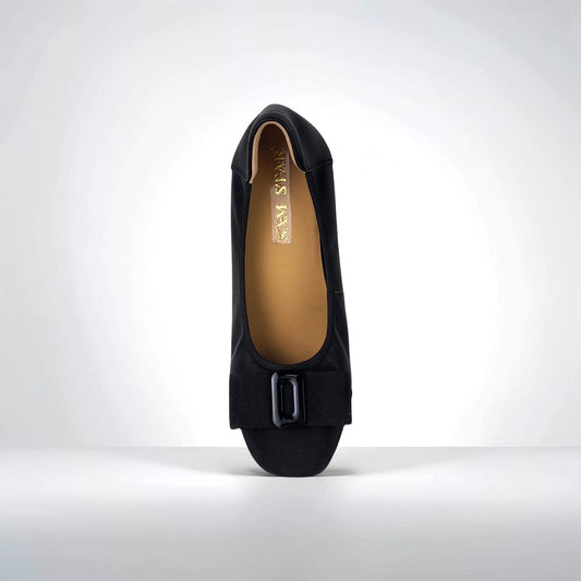 SS25002 Leather pumps with bow& Black buckle block heel ( new arrival) Pumps Sam Star shoes