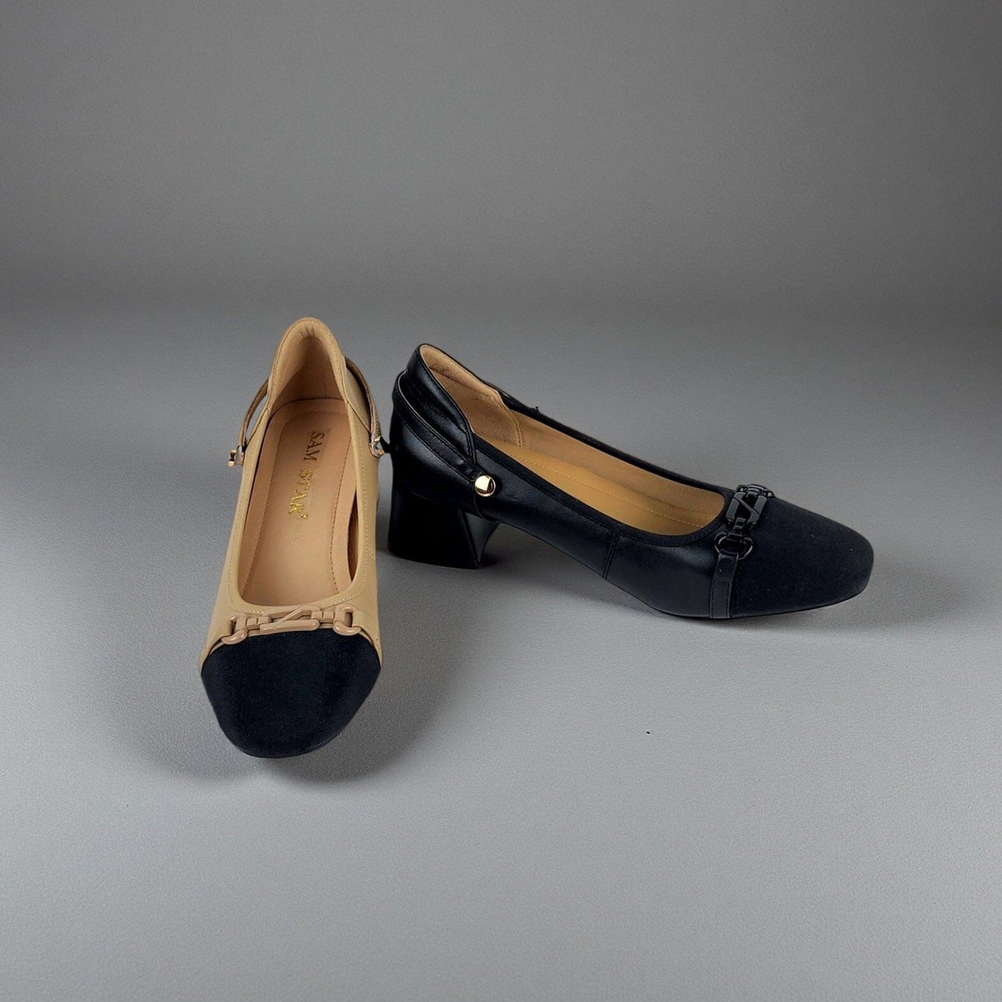 SS25001 Leather pumps with details and removable straps block heel ( new arrival) Pumps Sam Star shoes Black 36/3