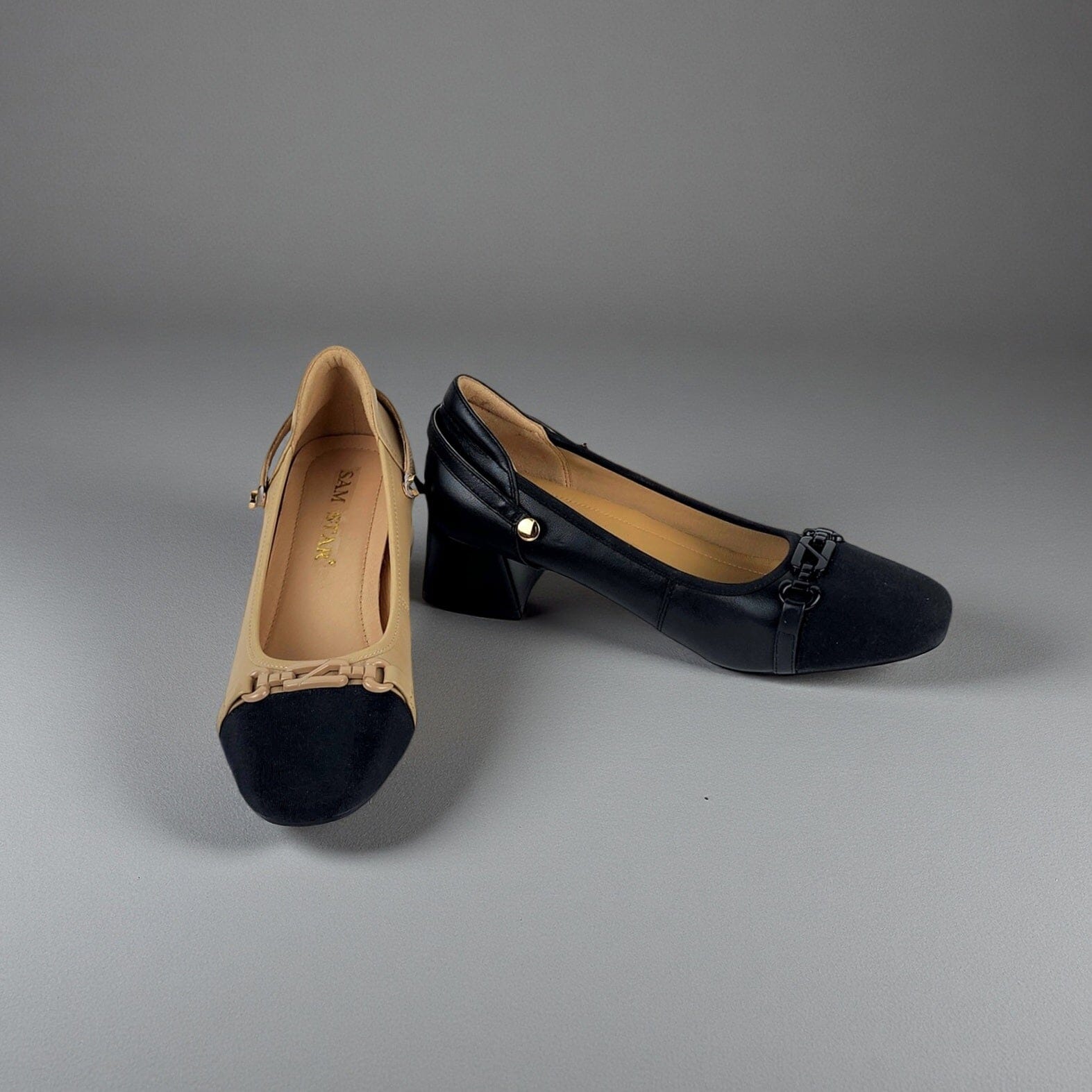 SS25001 Leather pumps with details and removable straps block heel ( new arrival) Pumps Sam Star shoes Black 36/3