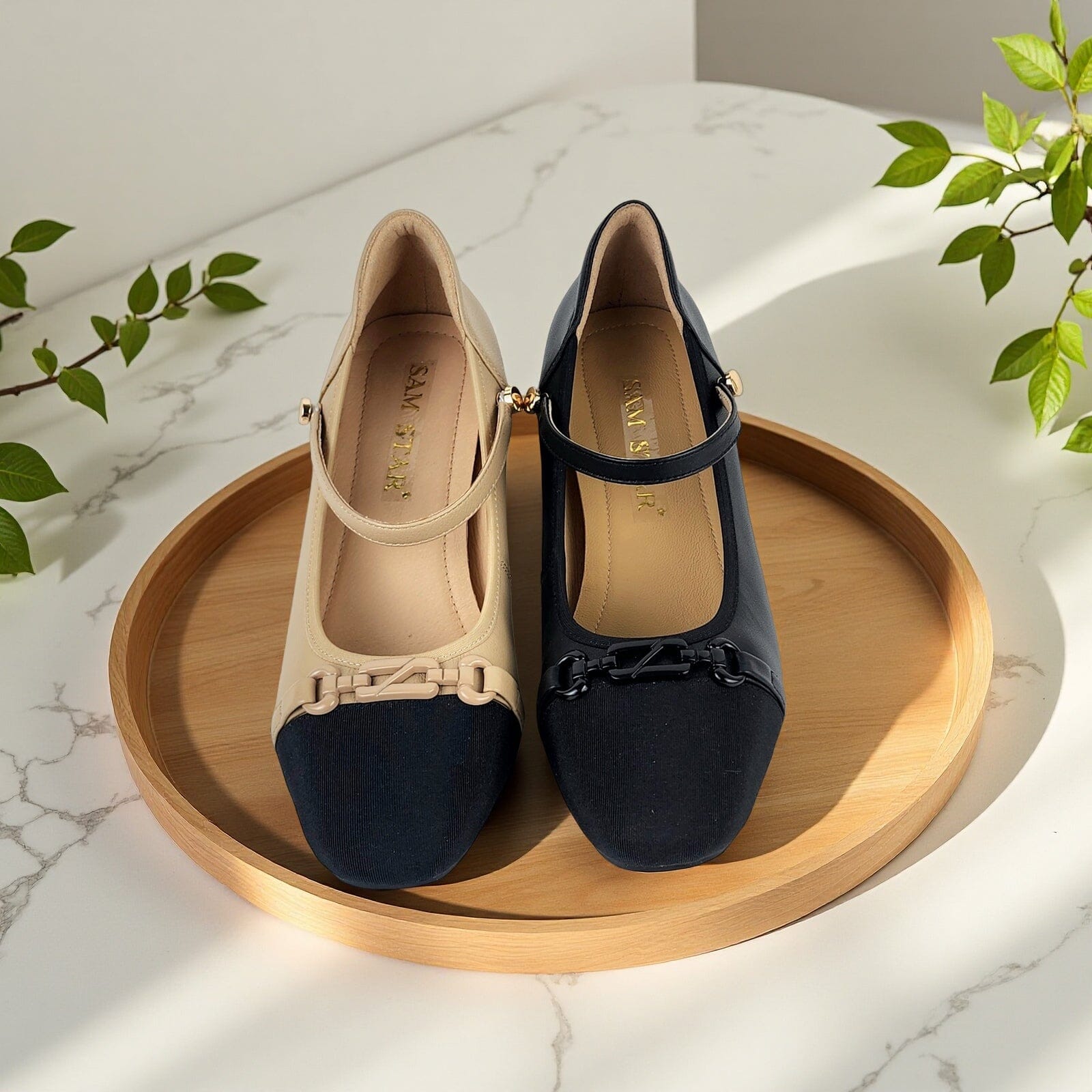 SS25001 Leather pumps with details and removable straps block heel ( new arrival) Pumps Sam Star shoes