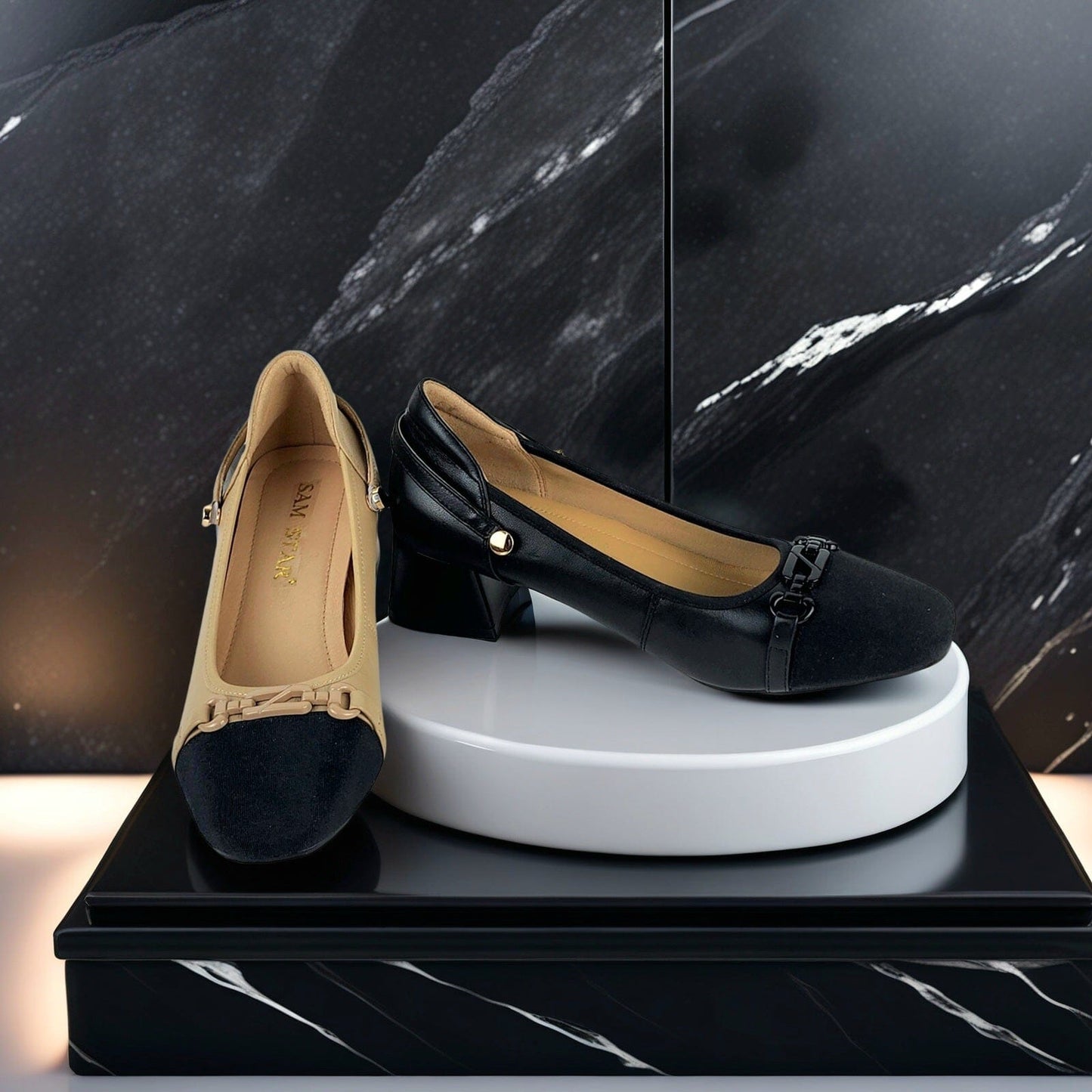 SS25001 Leather pumps with details and removable straps block heel ( new arrival) Pumps Sam Star shoes
