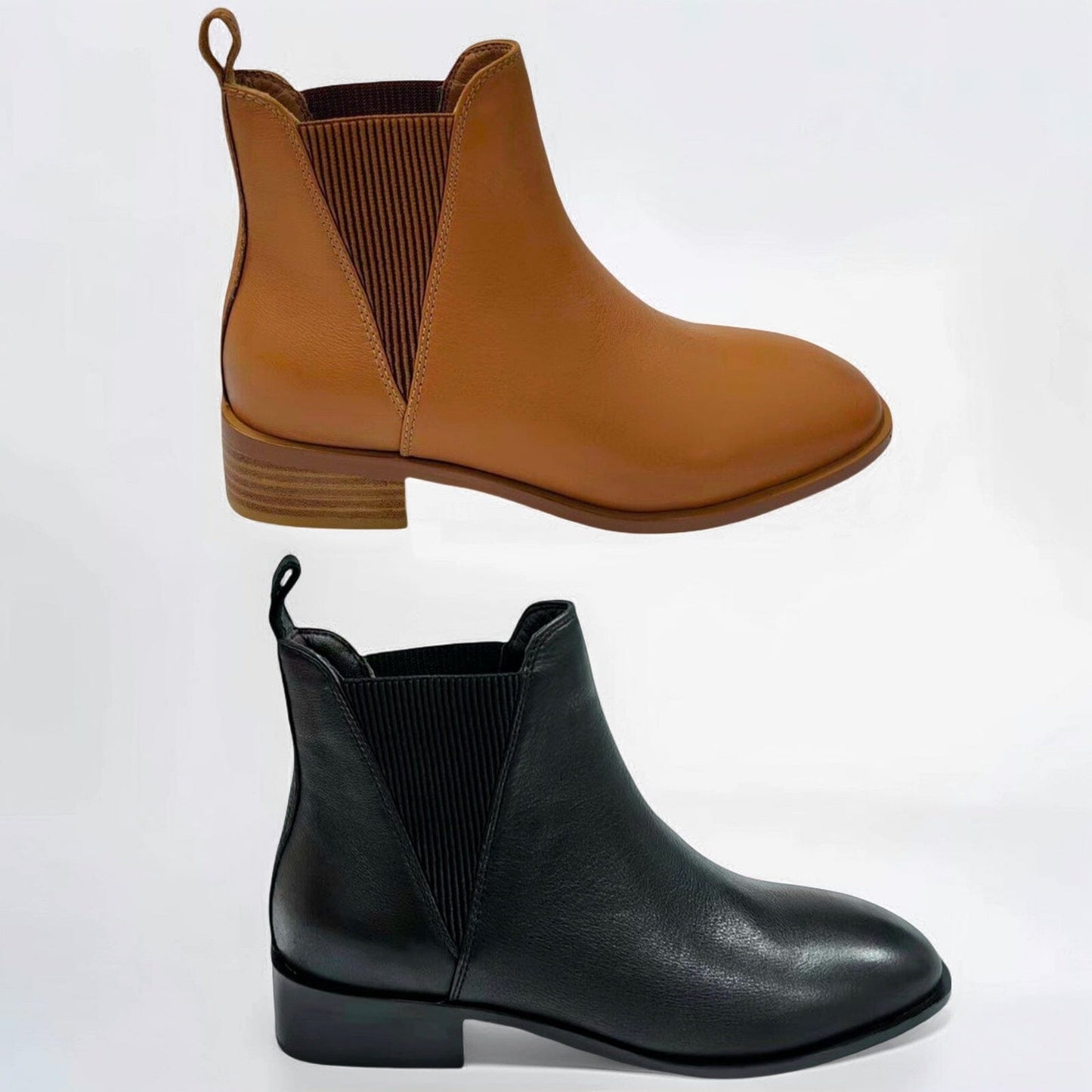 SS25006 Leather boots with elastic detail in Black and Tan Boots Sam Star shoes