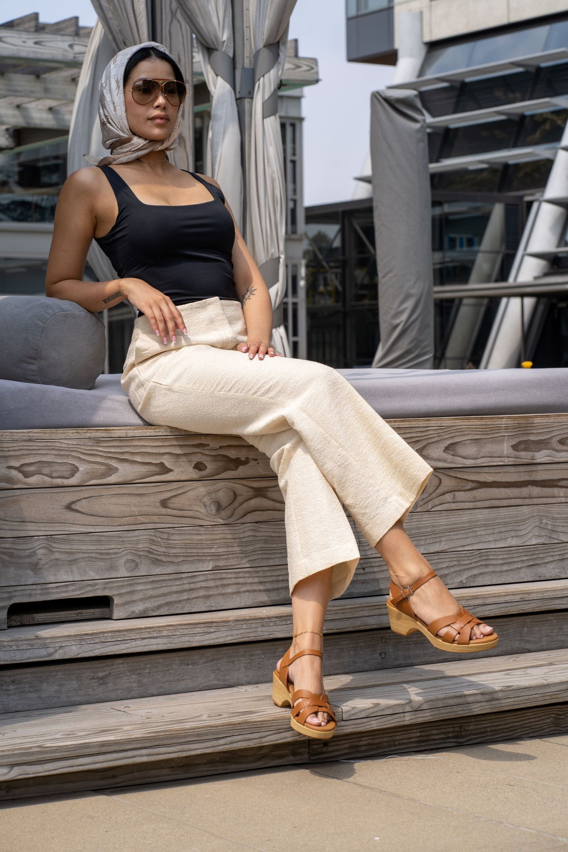 5387 Spanish leather strappy sandals/wedge in Tan and Black sandals Sam Star Shoes