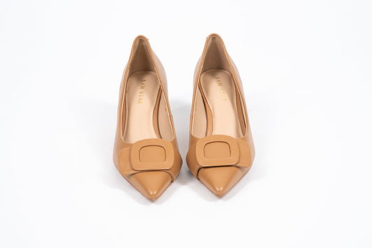 SS23005 Leather court shoes with buckle - Tan ladies shoes Sam Star shoes Tan 37/4