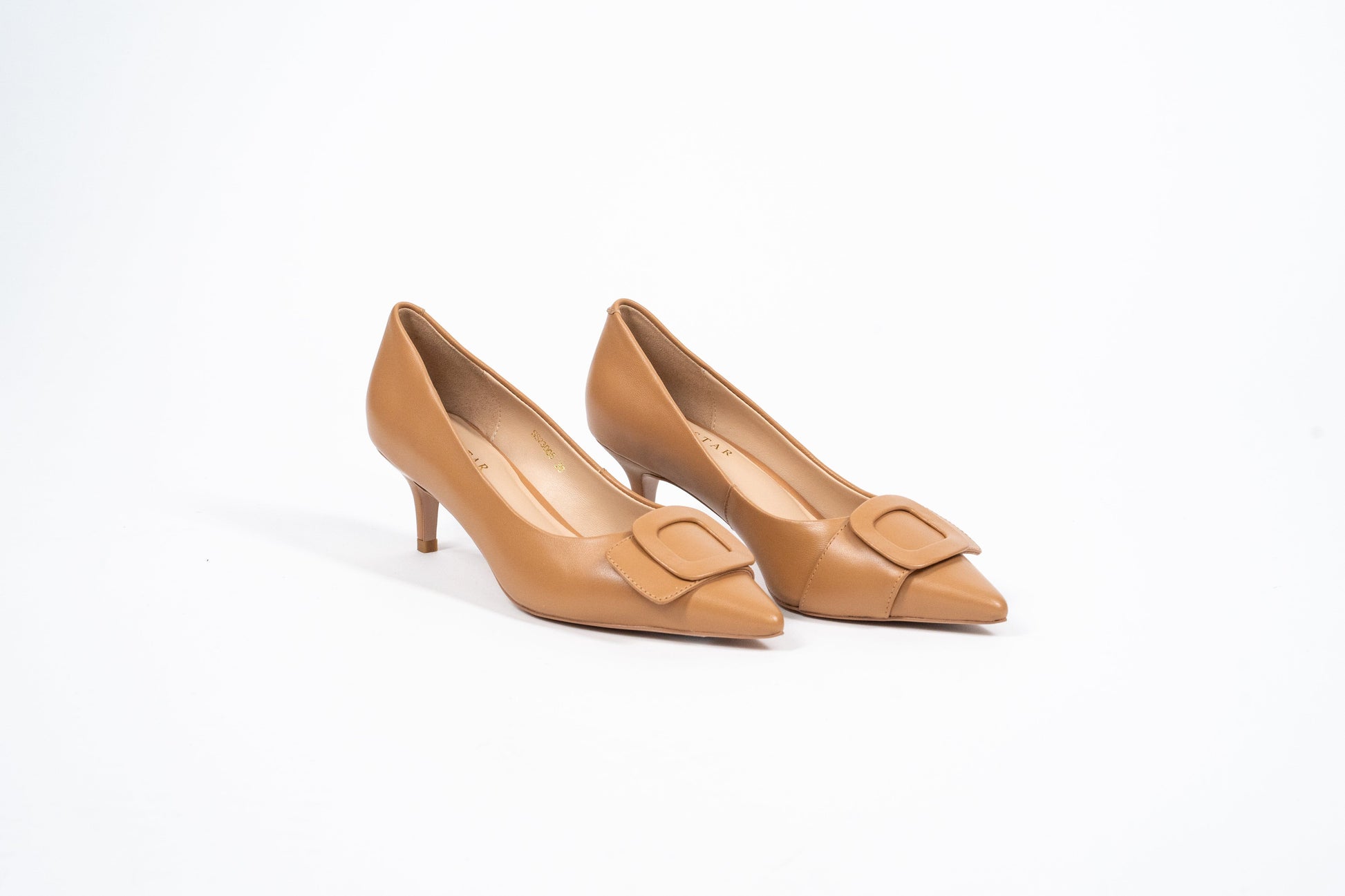 SS23005 Leather court shoes with buckle - Tan ladies shoes Sam Star shoes