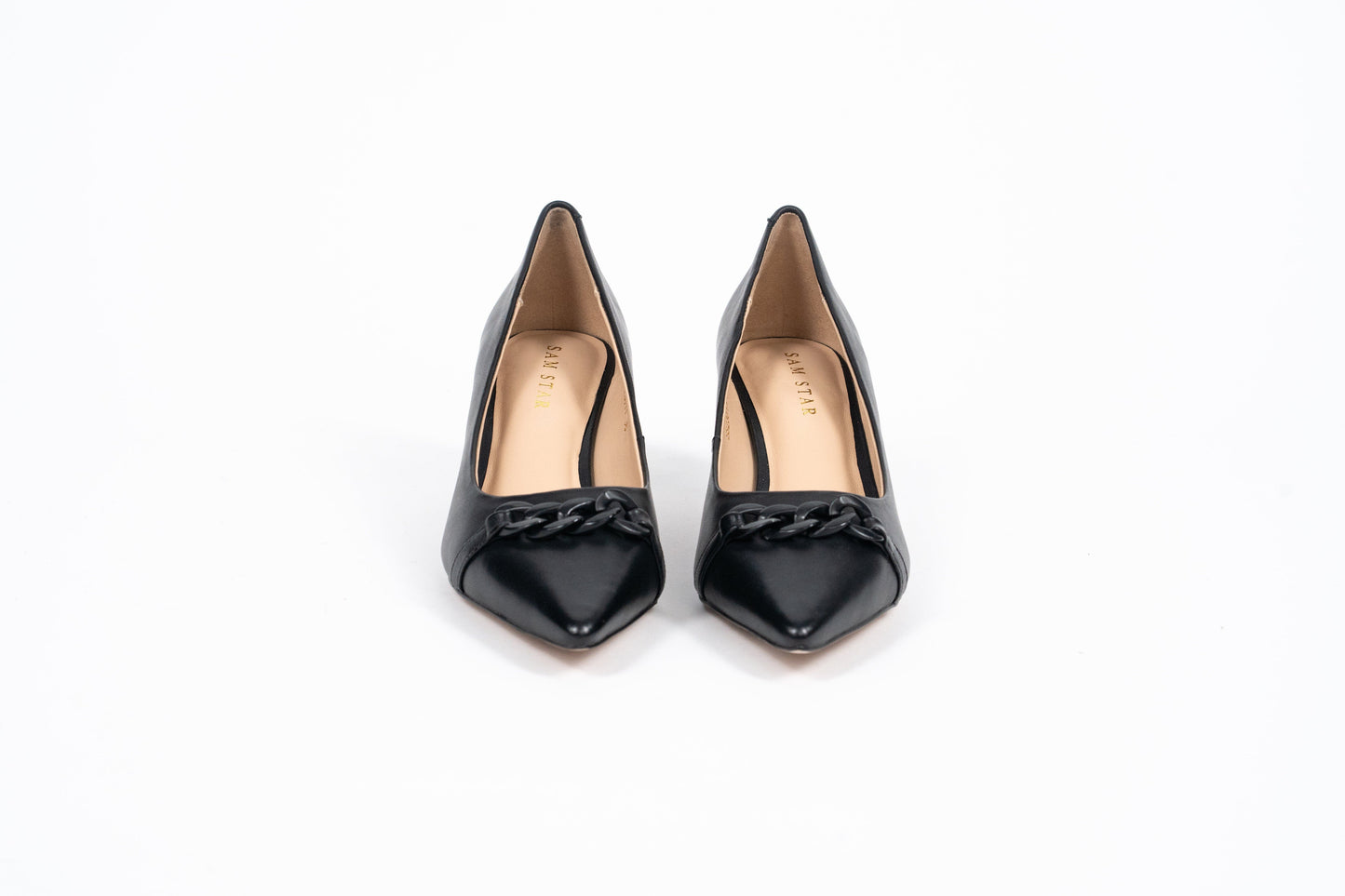SS23011 Leather court shoes with chain detail - Black (New Arrival) ladies shoes Sam Star shoes Black 37/4 
