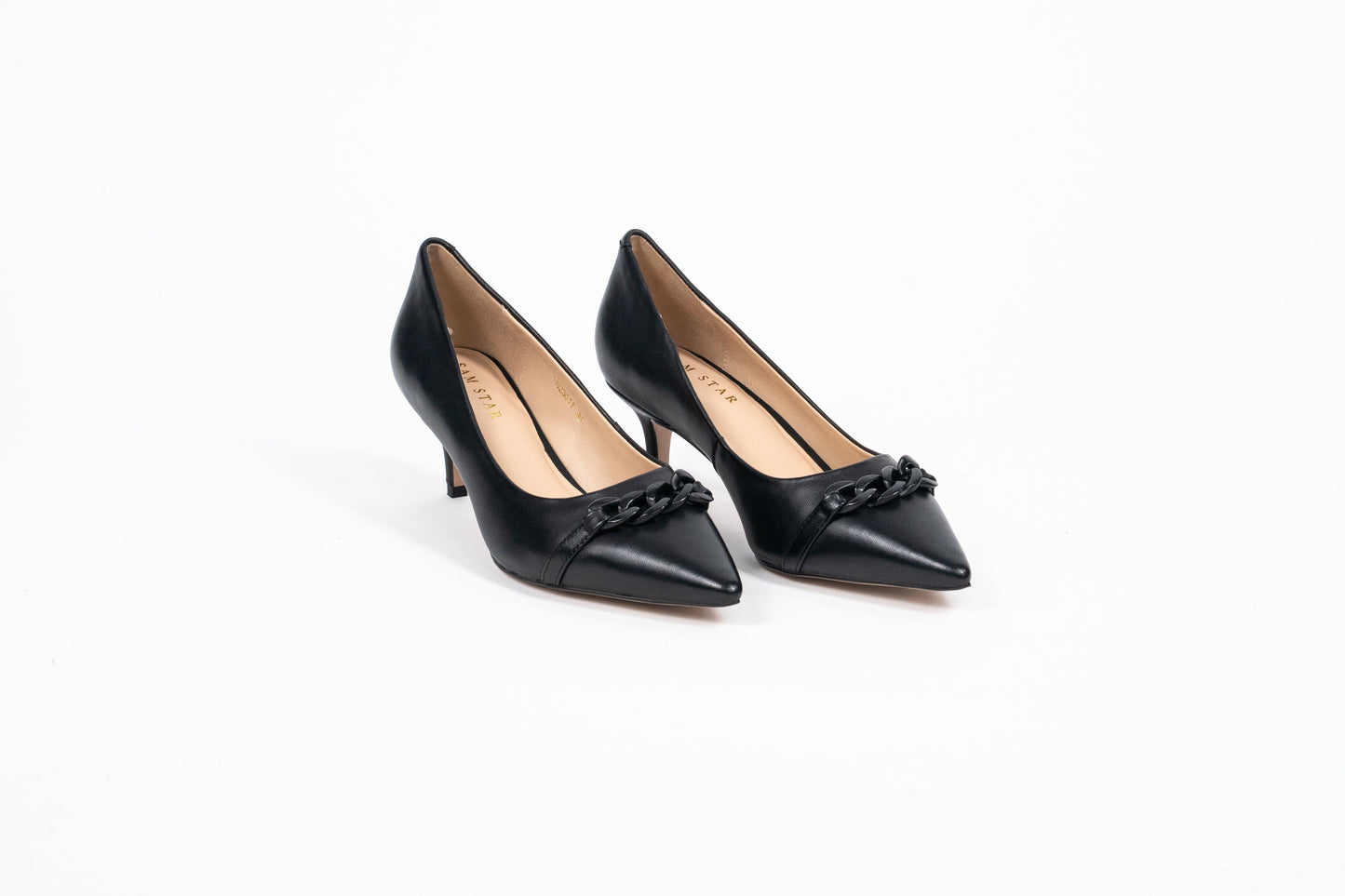 SS23011 Leather court shoes with chain detail - Black (New Arrival) ladies shoes Sam Star shoes Black 41/8 