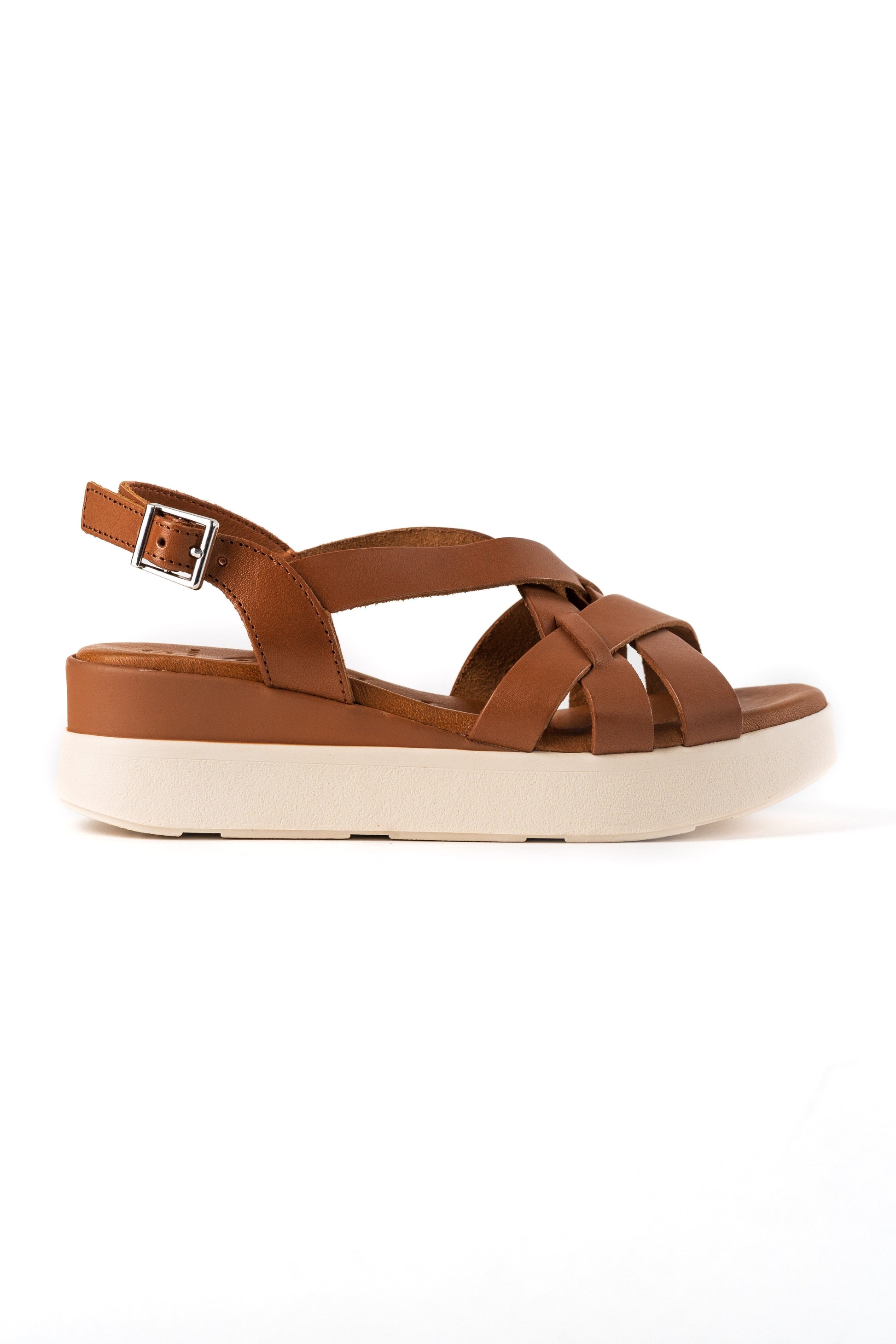 5188 Spanish leather crossed strappy sandals/wedge in Tan and Navy sandals Sam Star Shoes Tan 37/4