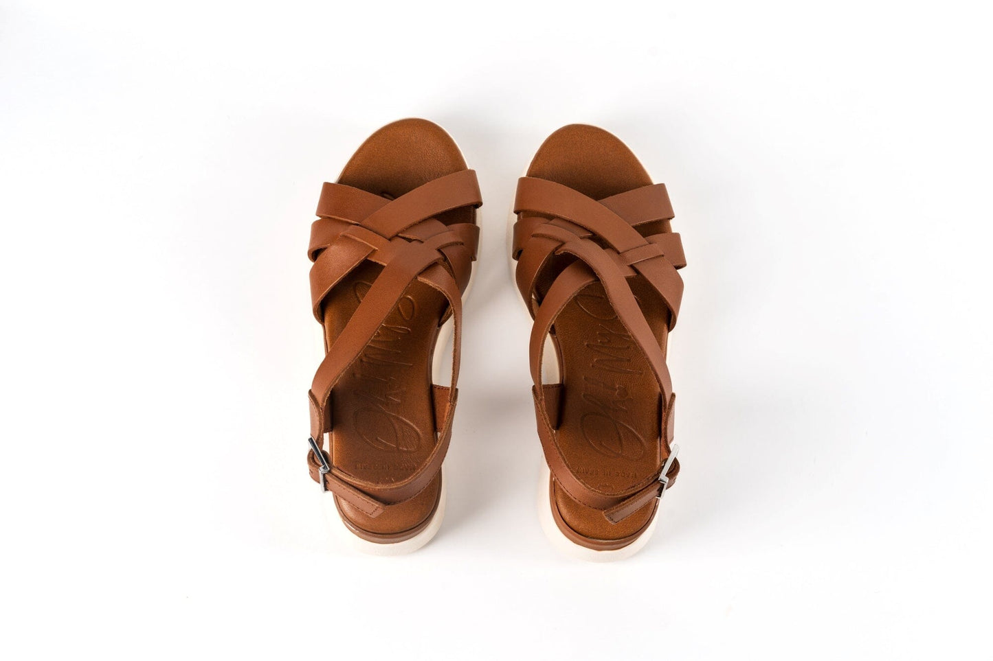 5188 Spanish leather crossed strappy sandals/wedge in Tan and Navy sandals Sam Star Shoes