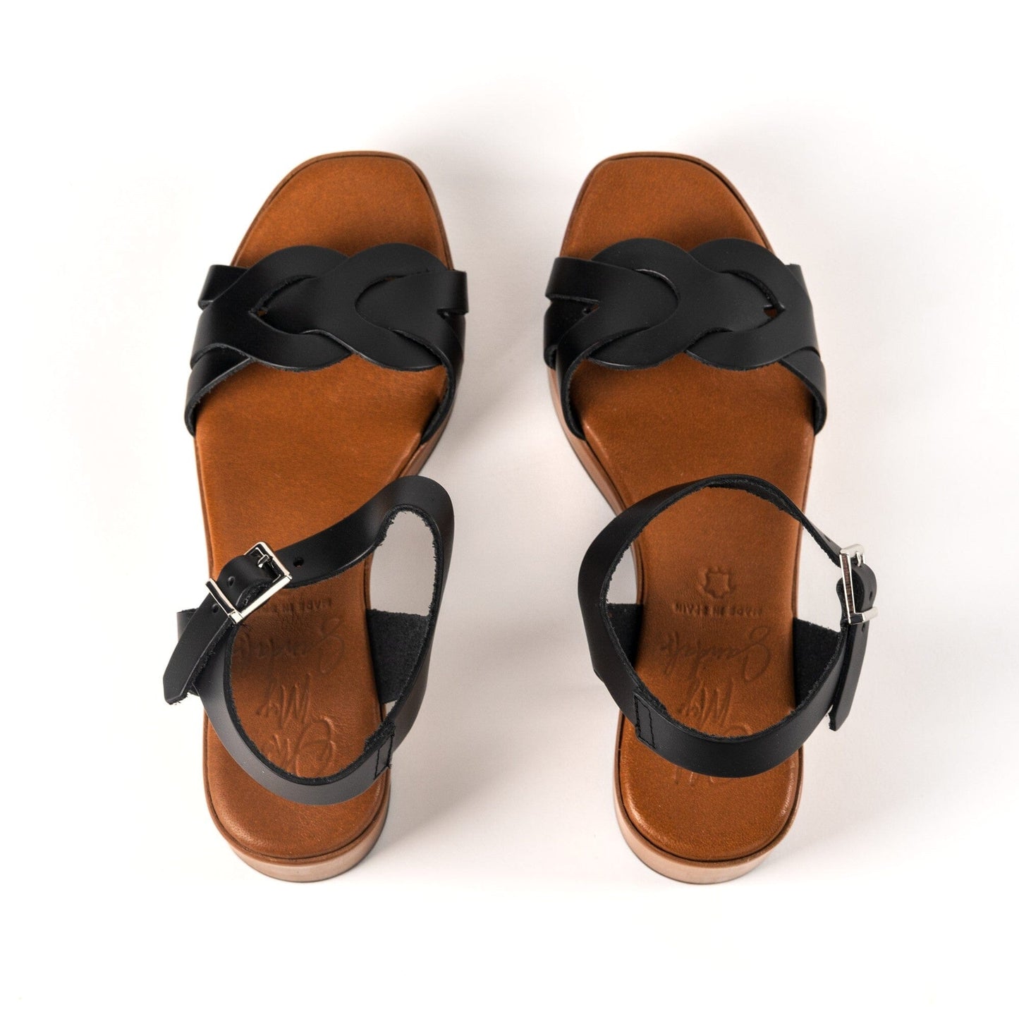 5240 Spanish leather crossed strappy sandals in block heel in Black sandals Sam Star Shoes