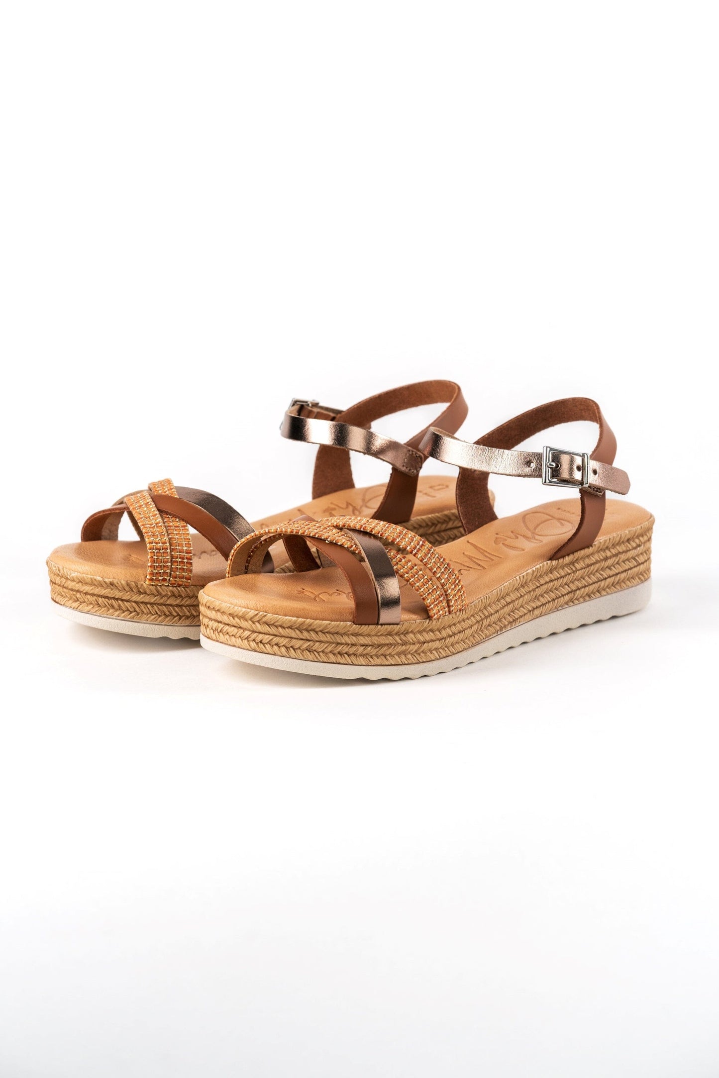 5203 Spanish leather strappy sandals/wedge in Tan/Gold sandals Sam Star Shoes