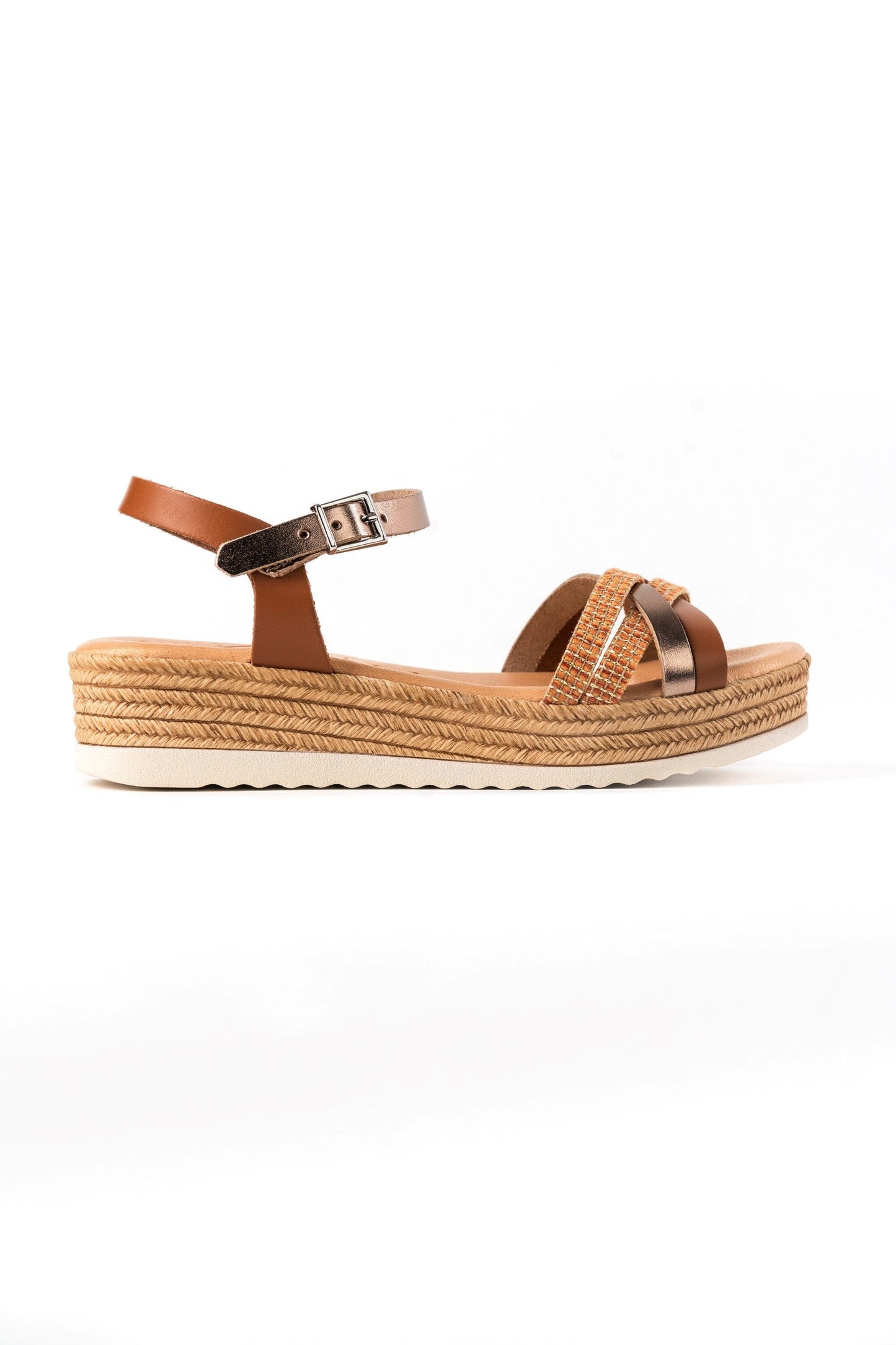 5203 Spanish leather strappy sandals/wedge in Tan/Gold sandals Sam Star Shoes