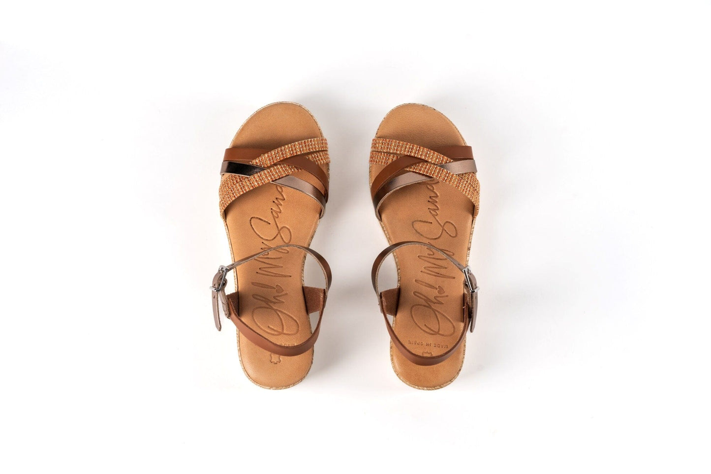 5203 Spanish leather strappy sandals/wedge in Tan/Gold sandals Sam Star Shoes